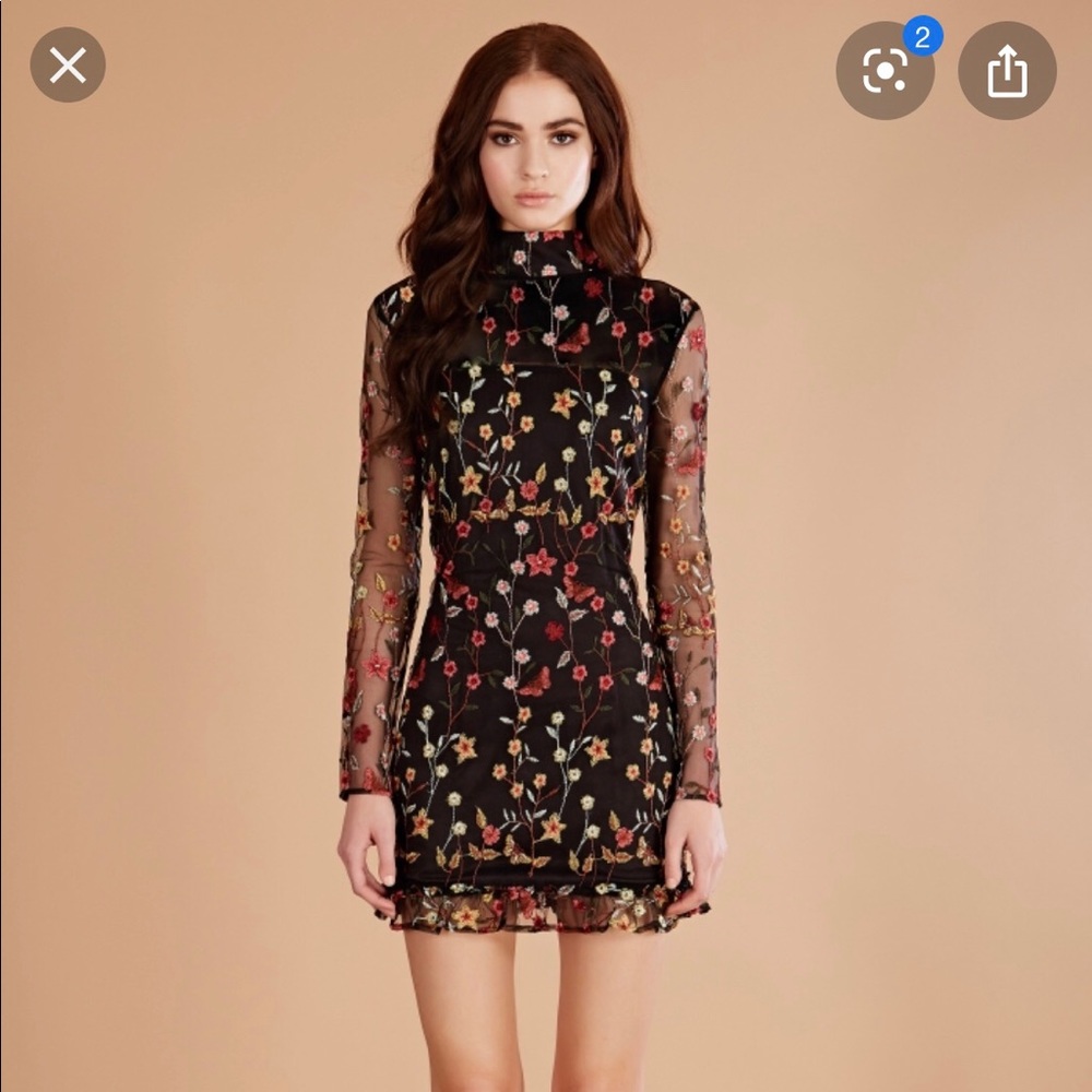 DONNA MIZANI MOCK NECK COCKTAIL DRESS - EMBROIDERY